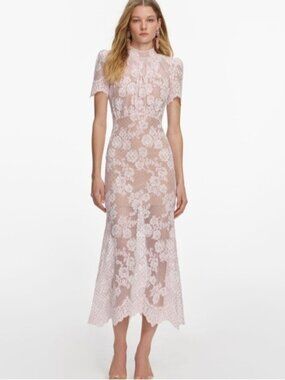self portrait short sleeve chiffon midi dress self-portrait - Blue Chiffon Short Sleeve Midi Dress